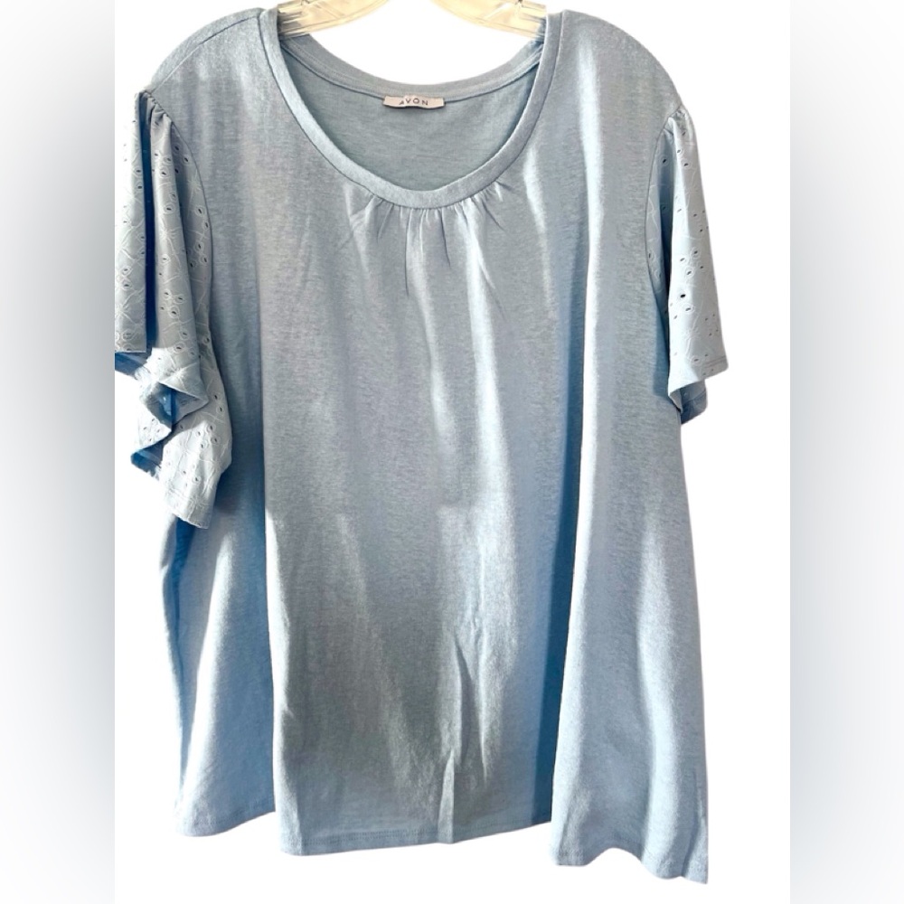 Avon Blue Eyelet Flutter Sleeve Tee